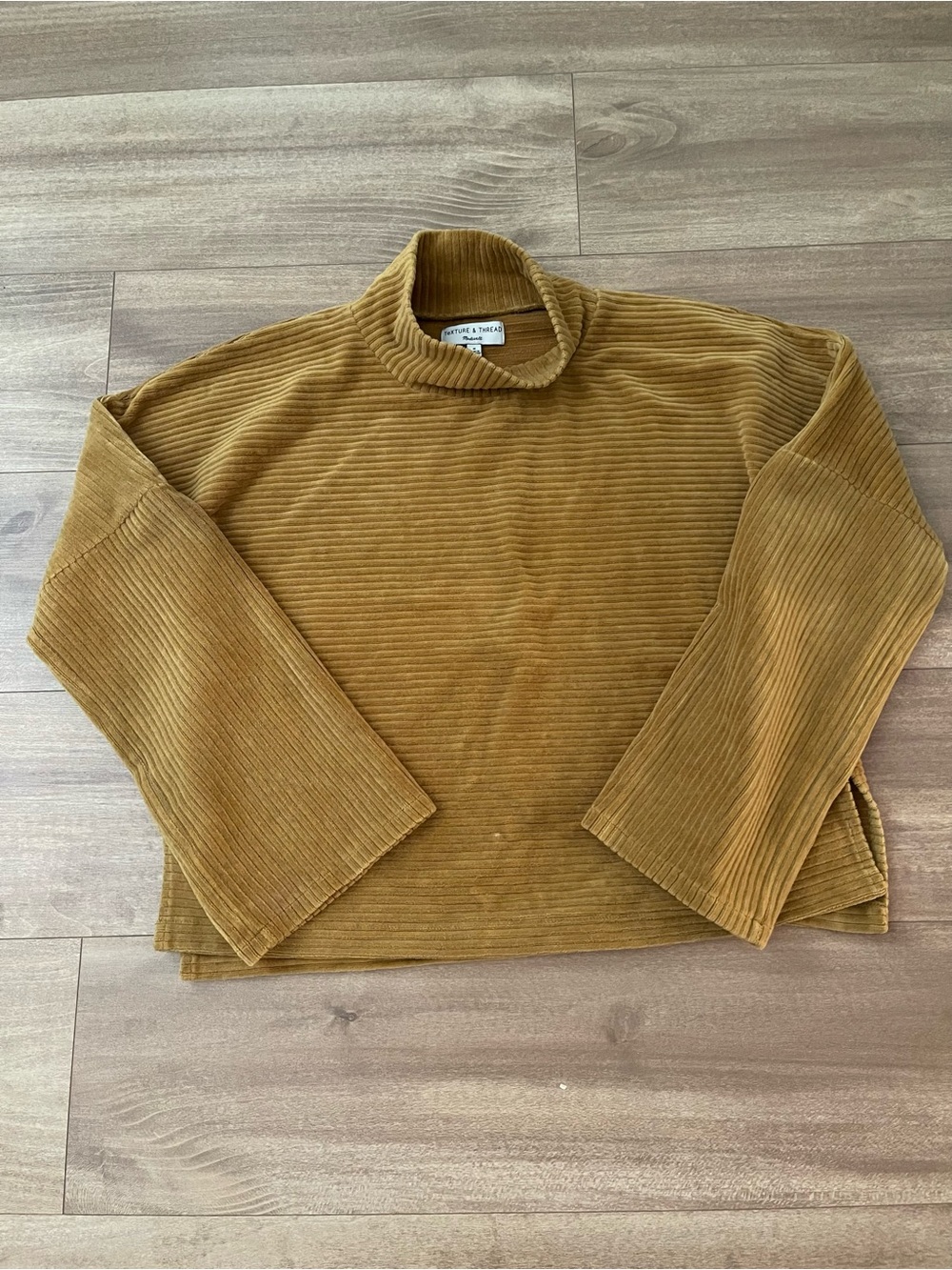Madewell Texture & Thread Valour Corduroy Ribbed Mock Neck Sweater Gold Size M
